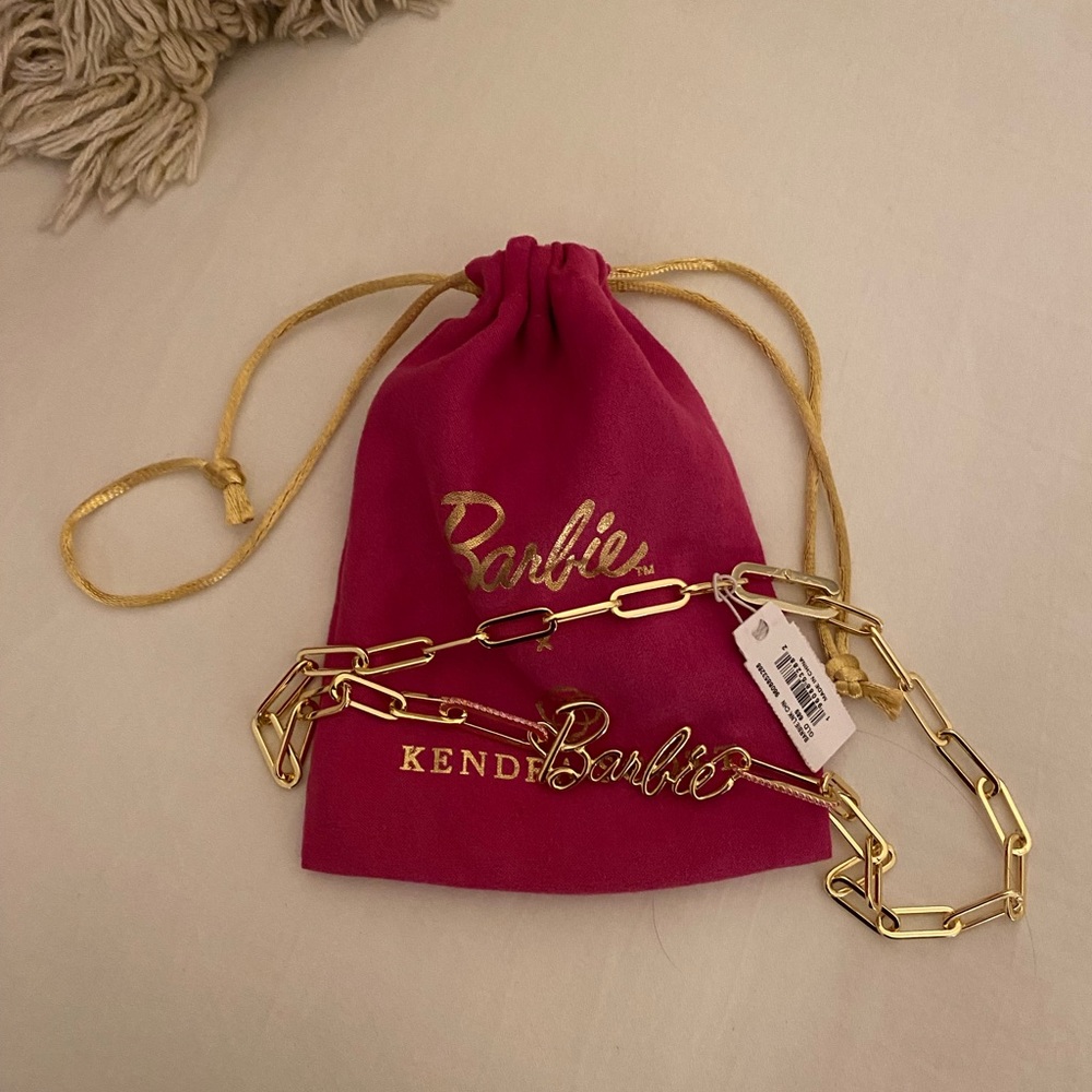 (NWT) Barbie x Kendra Scott Gold Link and Chain Necklace in Pink Crystal